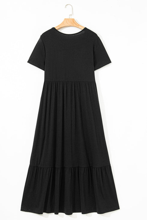 Effortless Solid High Waist Pocketed Short Sleeve Maxi T Shirt Dress